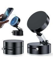 Magnetic Phone Holder for Car, 360° Rotatable Phone Holder, Mini Car Phone Mount with Vacuum Suction Cup, Foldable Stand with Magnetic Ring for Mirror/Shower/Smooth Surface, for all Smartphone